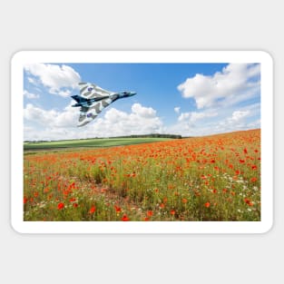 Avro Vulcan B2 bomber over a field of red poppies Sticker